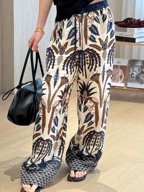 Bohemian Style Wide Leg Pants with Abstract Print, High Waist Palazzo Trousers 1 Bohemian Style Wide Leg Pants with Abstract Print, High Waist Palazzo Trousers