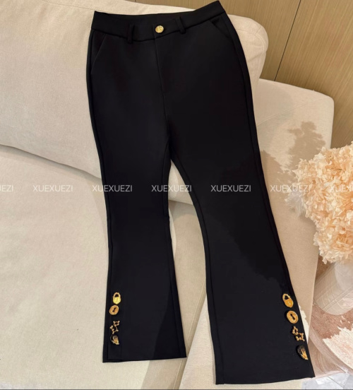 Stylish Cropped Flare Pants with Logo Button Detail - Slimming Fit 1 Stylish Cropped Flare Pants with Logo Button Detail - Slimming Fit