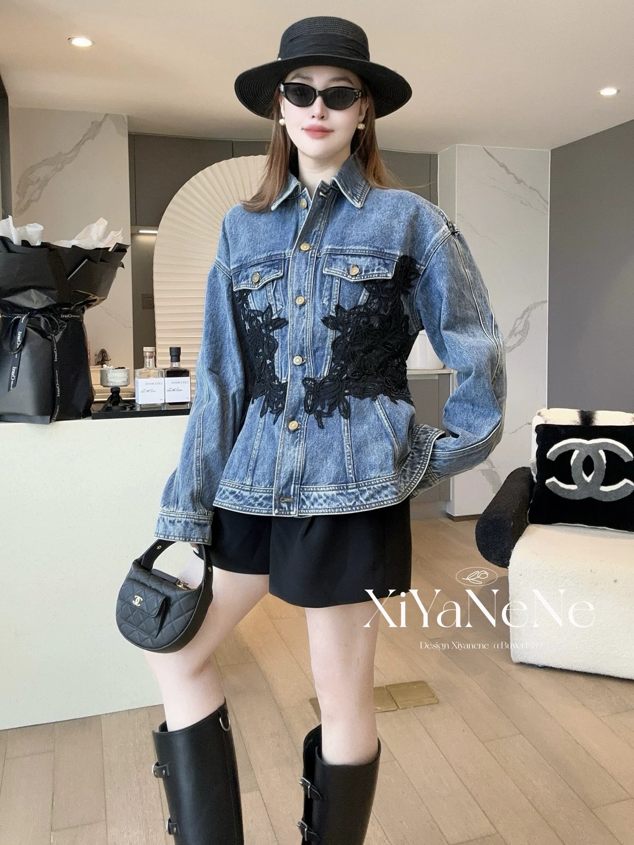 Denim Jacket with Lace Inset, Embroidered Detail, Fitted Silhouette 1 i1758989611340 3499 0 2