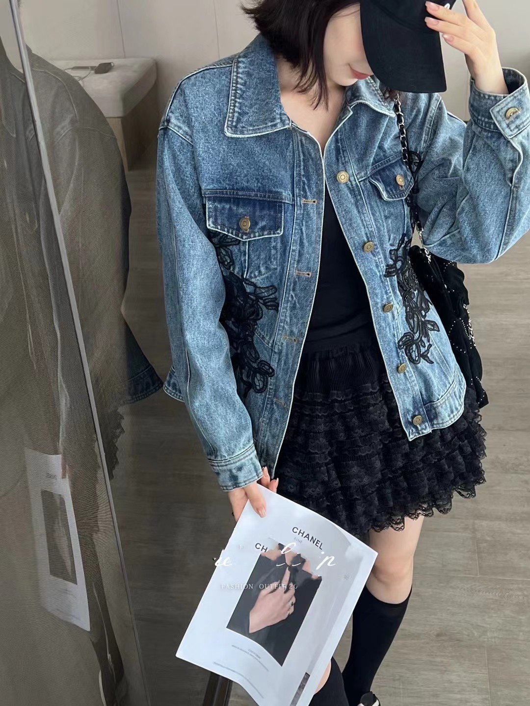 Denim Jacket with Lace Inset, Embroidered Detail, Fitted Silhouette 2 i1758989611340 9617 0 3