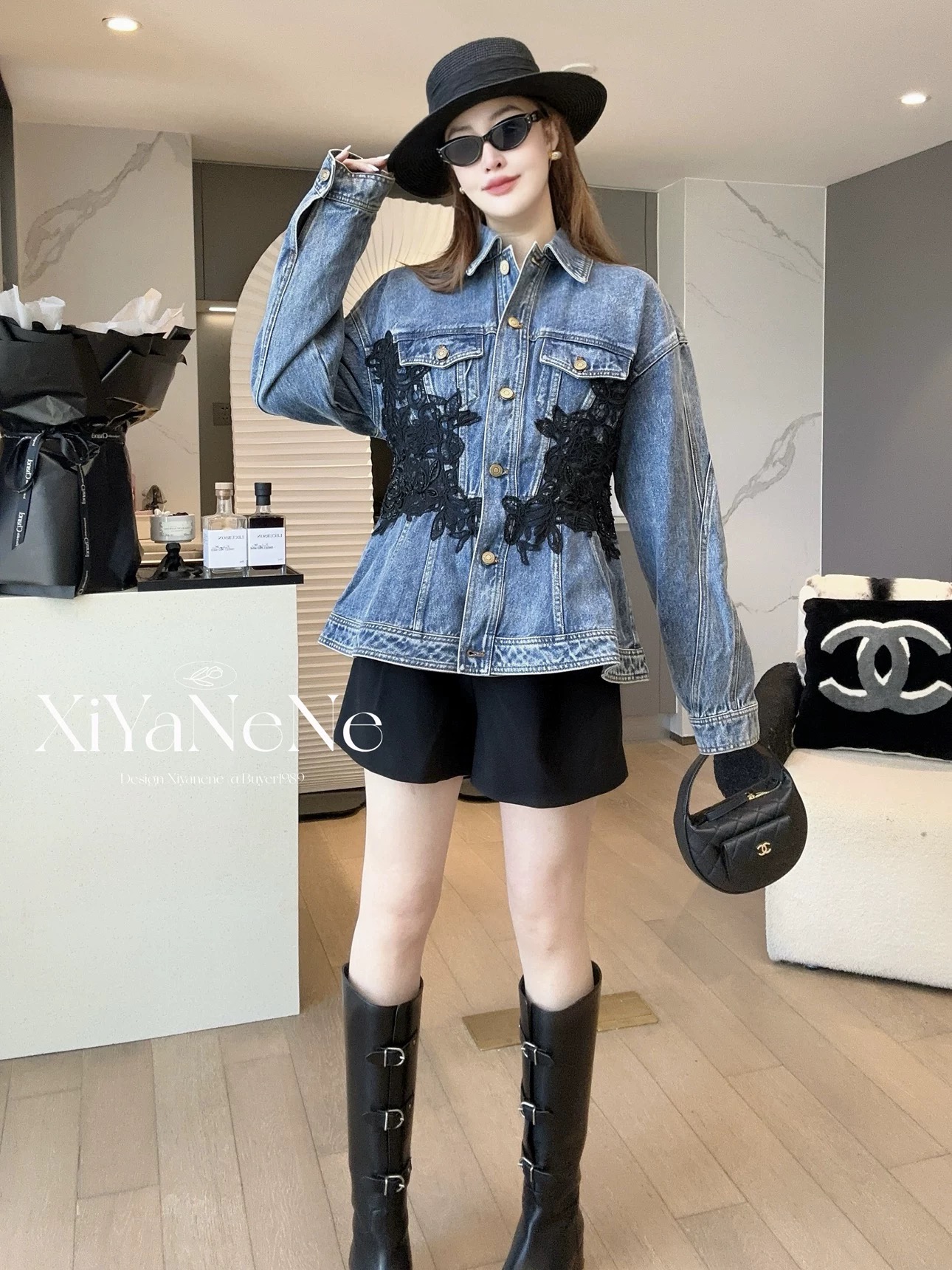 Denim Jacket with Lace Inset, Embroidered Detail, Fitted Silhouette 6 i1758989673834 9840 0 6