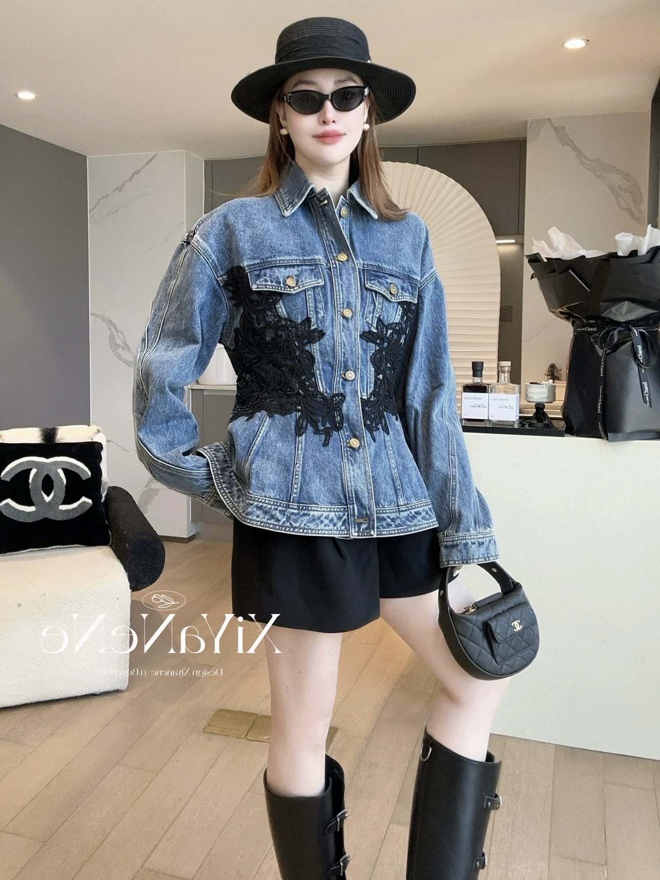 Denim Jacket with Lace Inset, Embroidered Detail, Fitted Silhouette 7 i1758989673993 3674 0 7
