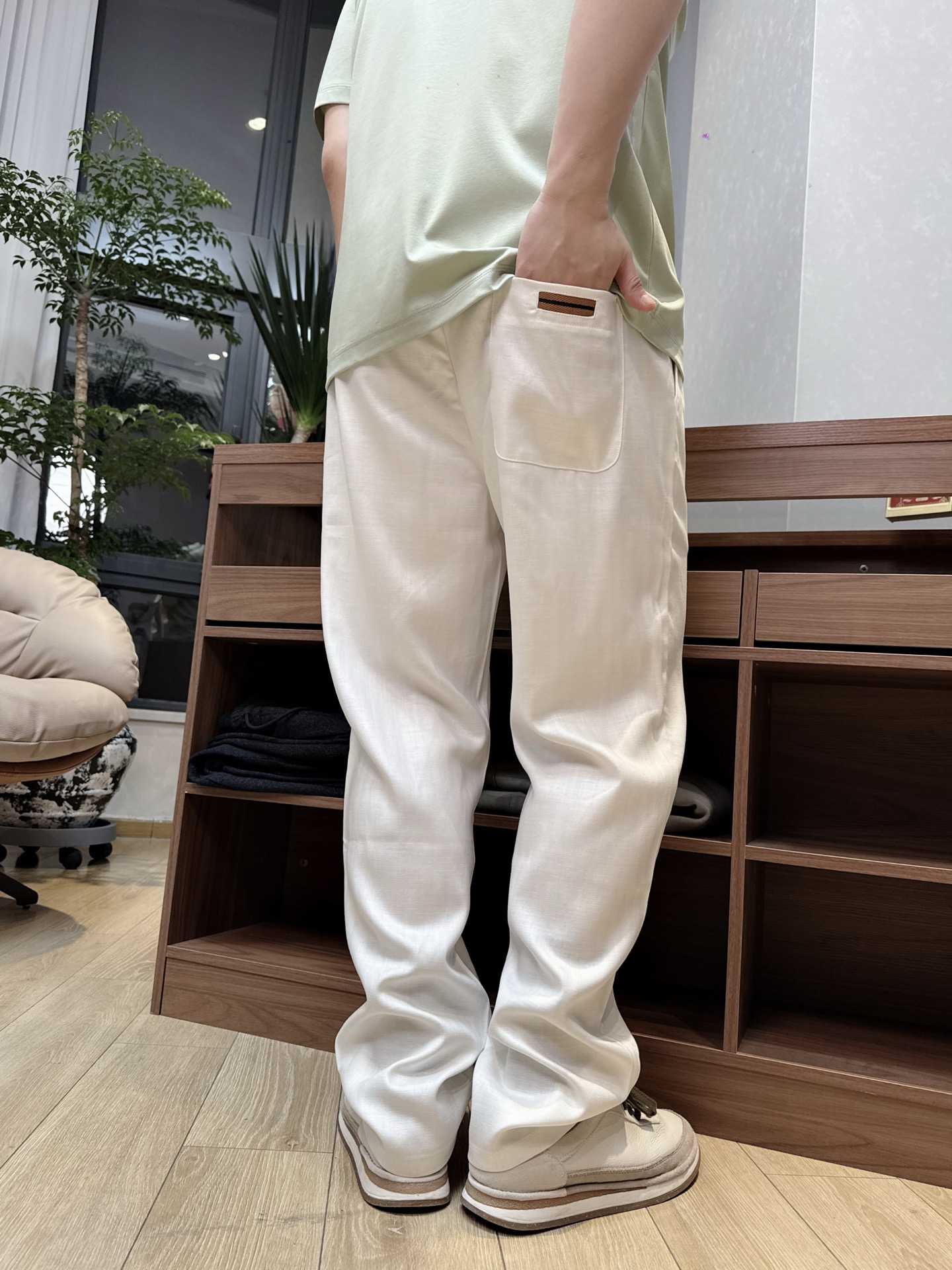 ZZ暗纹天丝亚麻休闲裤.