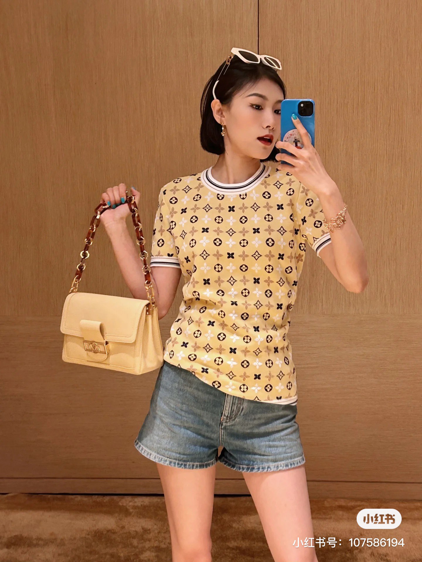 Louis Vuitton Ropa Camiseta Azul Amarillo Tejido Colección de otoño Manga corta