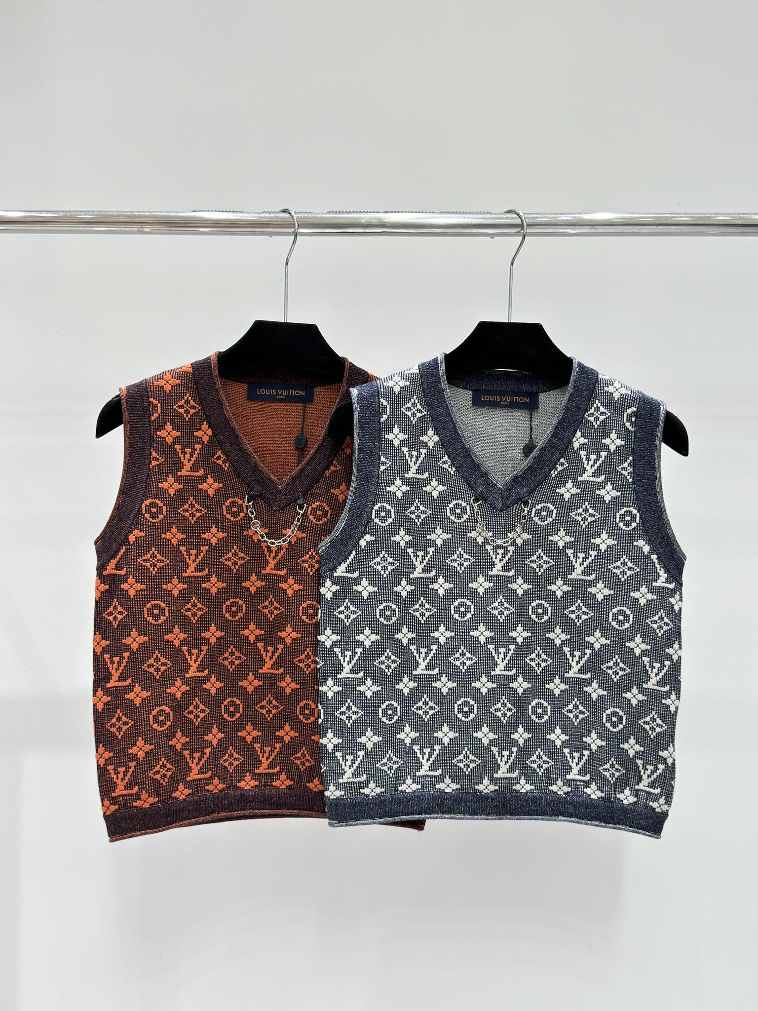 Louis Vuitton Bovenkant
 Kleding Vest Grijs Oranje Breien Herfstcollectie Kettingen