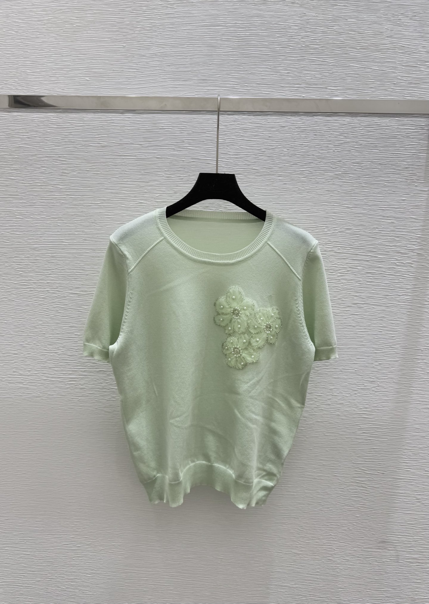 NO:450067,CH Home Summer New Flower Bead Embroidered Knitted Short Sleeve Color Green Size 36.38.40, T-shirt,alexander wang19860909CH家 夏季新款花朵钉珠刺绣针织短袖 颜色绿色 尺码36.38.40,,T-shirt,alexander wang,Women's clothing