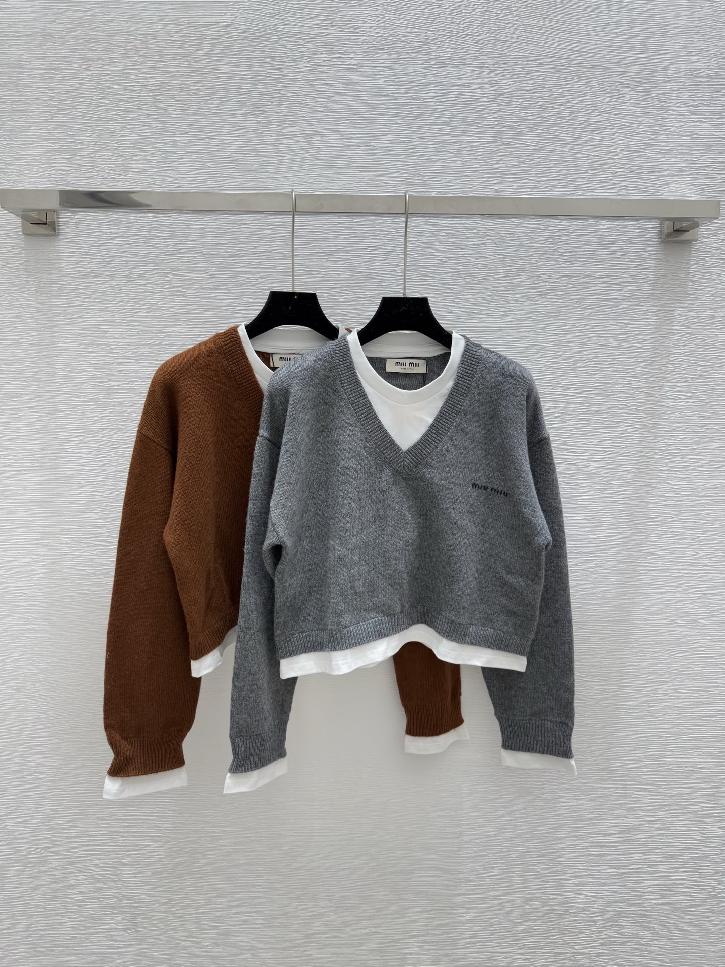 NO:450100,M Home Early Autumn New Short Fake Two-Piece Knitted Long Sleeve Color Gray Coffee Size 36.38.40, Alexander wang19860909M家 早秋新款短款假两件针织长袖 颜色灰色 咖啡 尺码36.38.40,,alexander wang,Women's clothing