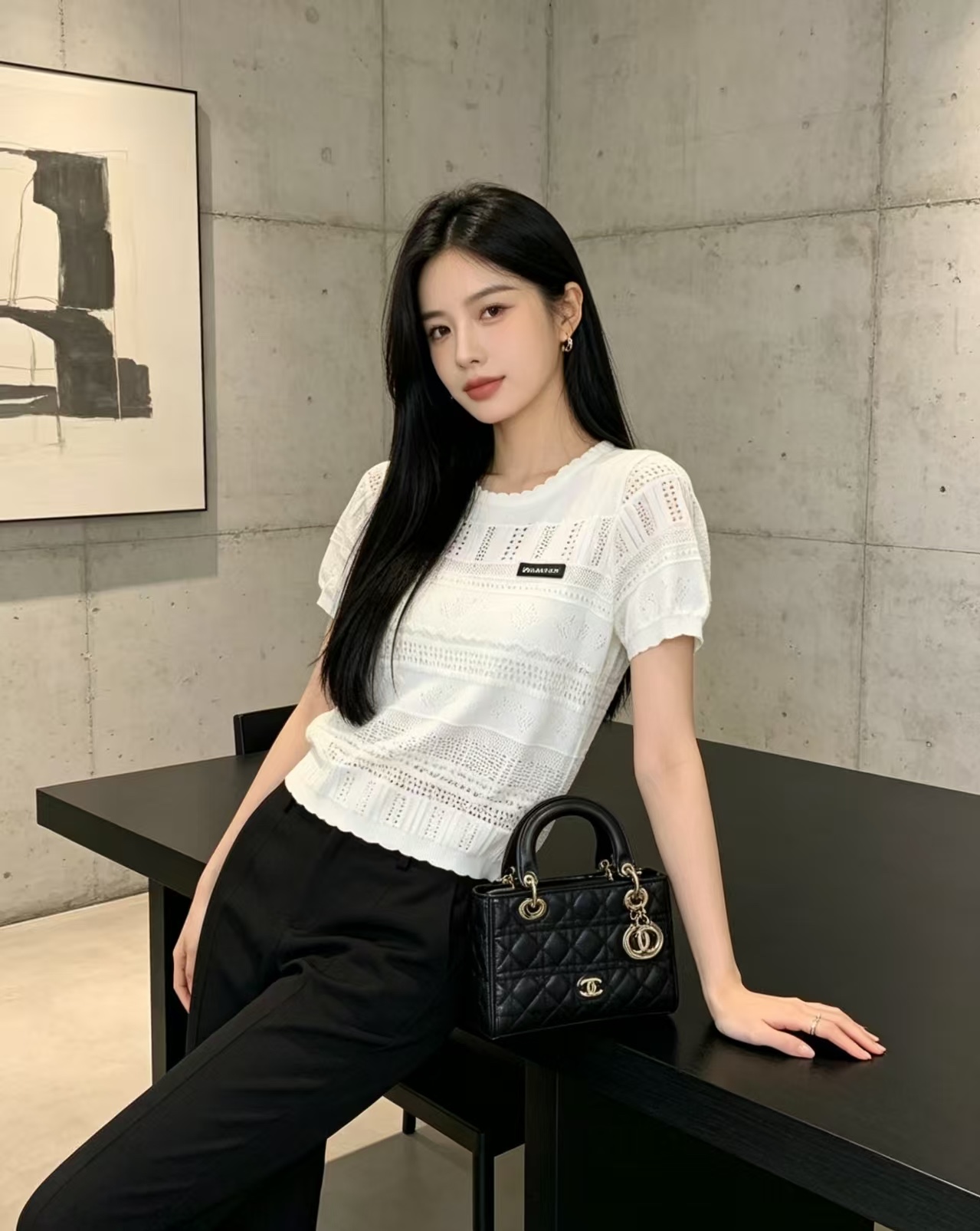 🆕M家🆕 春夏新款 纯色镂空圆领针织短袖颜色：白色 灰色尺码：36.38.40