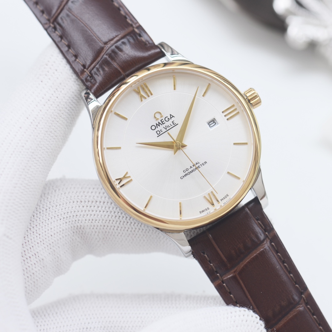 Omega De Ville Prestige Automatic Men's Watch, Two-Tone, Leather Strap