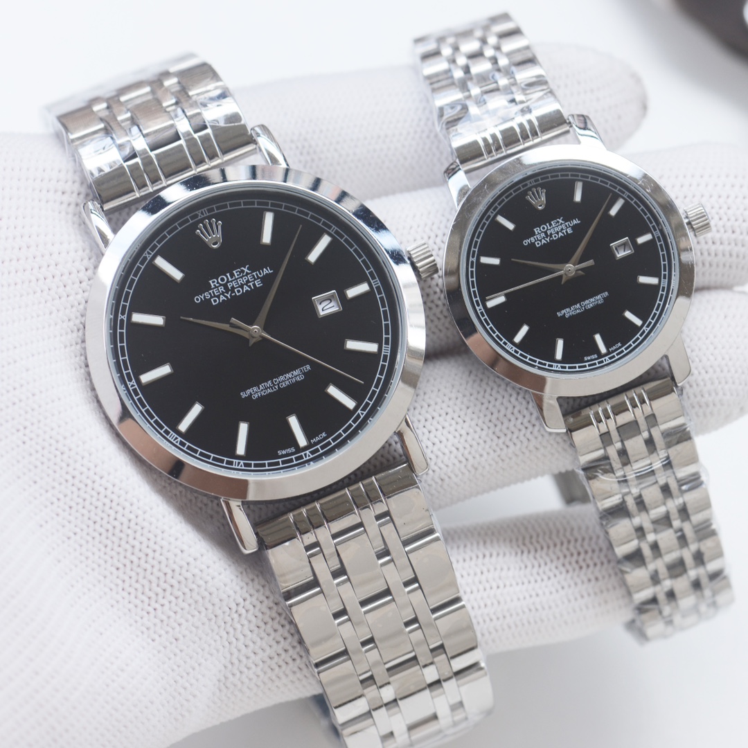 Rolex Style Couple Watches, Stainless Steel Band, Quartz Movement, Gift Set