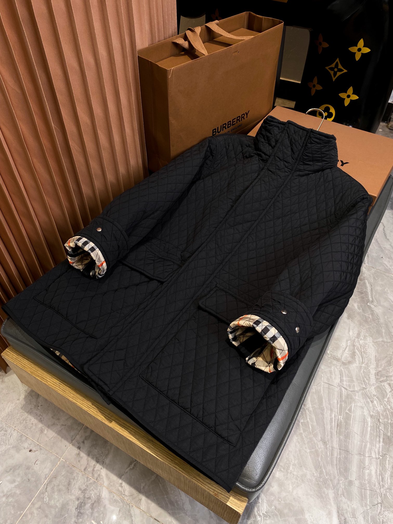 Burberry Quilted Nylon Coat with Check Lining & Embroidered EKD Logo 1 i1726993670 2220 3