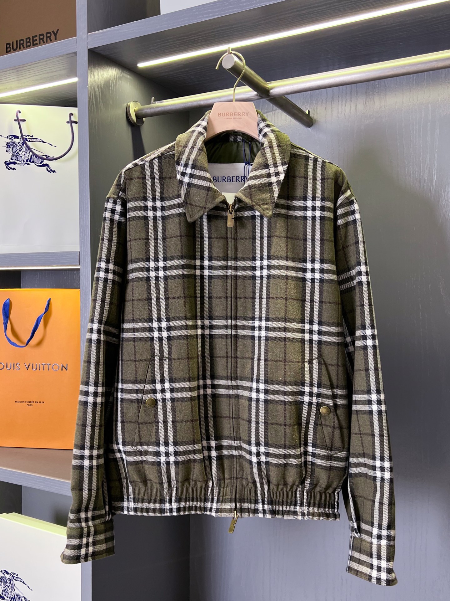 Burberry Wool Harrington Jacket Classic Plaid Blend – Green / Fir Green