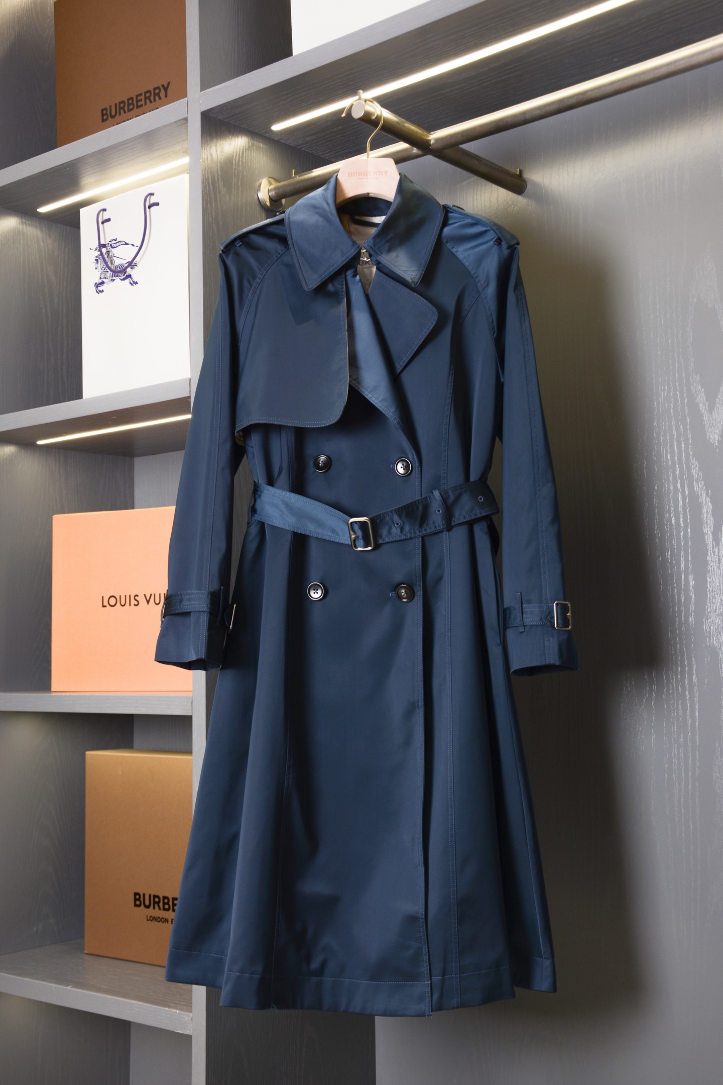 Burberry Navy Belted Trench Coat
