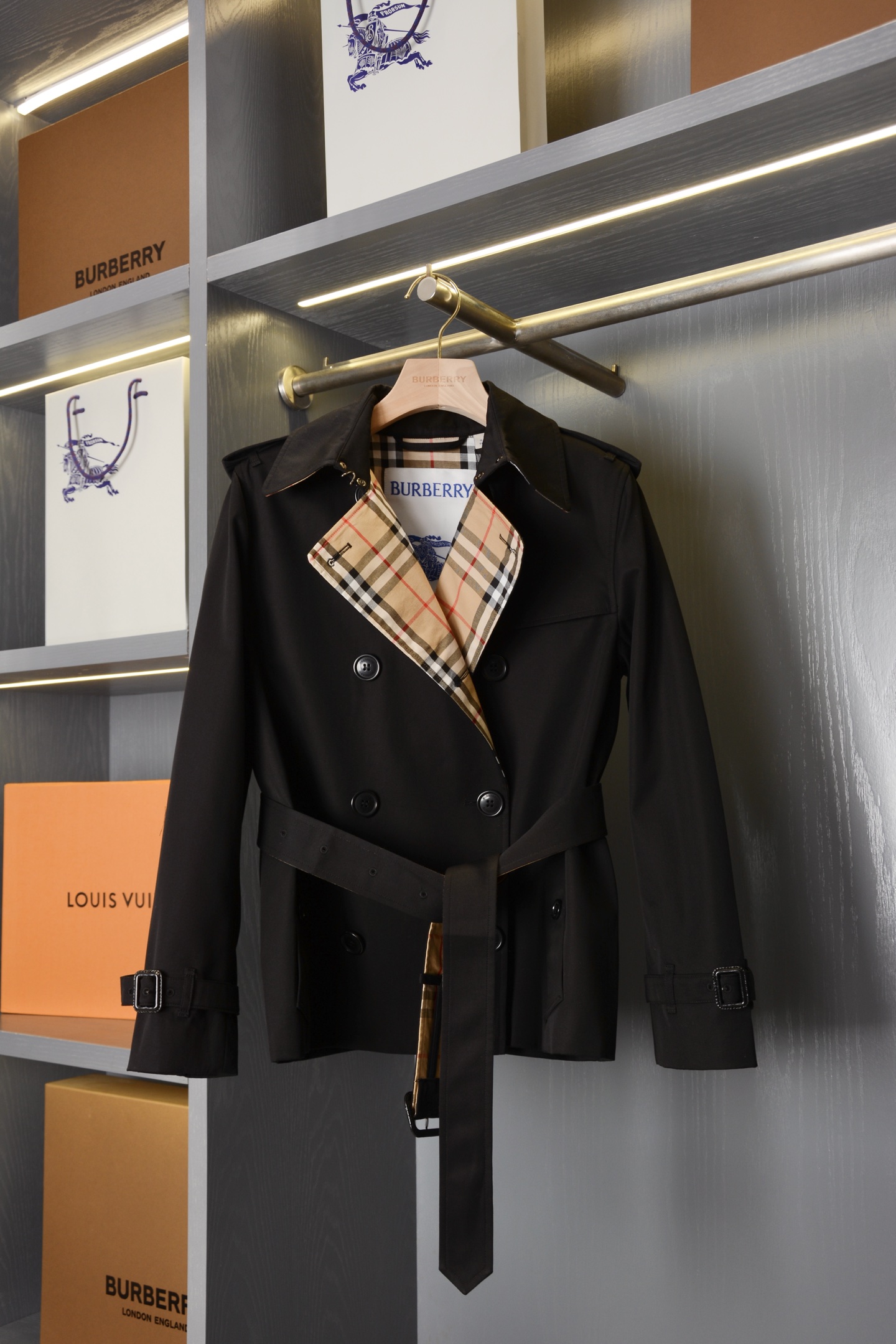 Burberry Check Lapel Belted Jacket