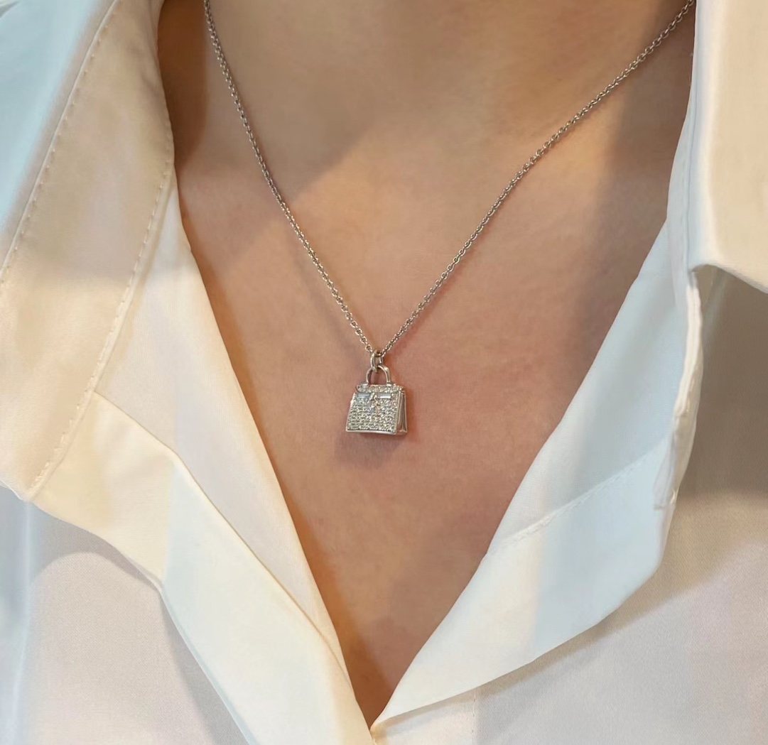 H家 最新 凯莉 手提包👜项链,定制 925纯银镀金镶钻,好别致 3