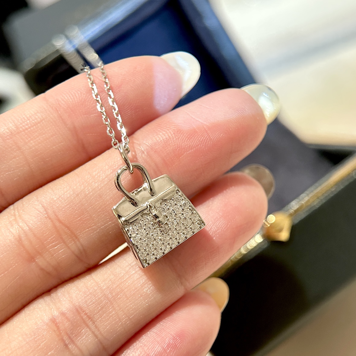 H家 最新 凯莉 手提包👜项链,定制 925纯银镀金镶钻,好别致 6