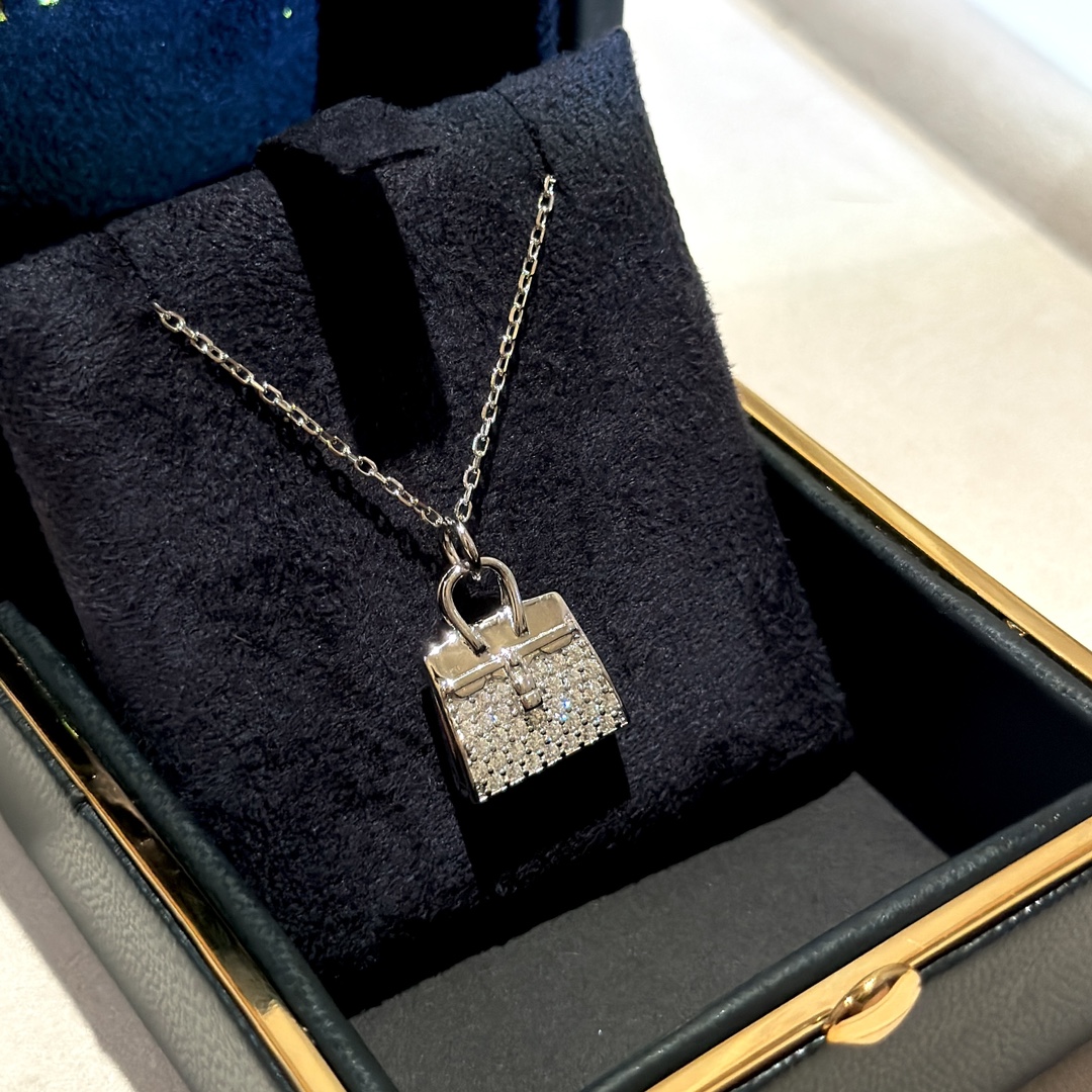 H家 最新 凯莉 手提包👜项链,定制 925纯银镀金镶钻,好别致 9