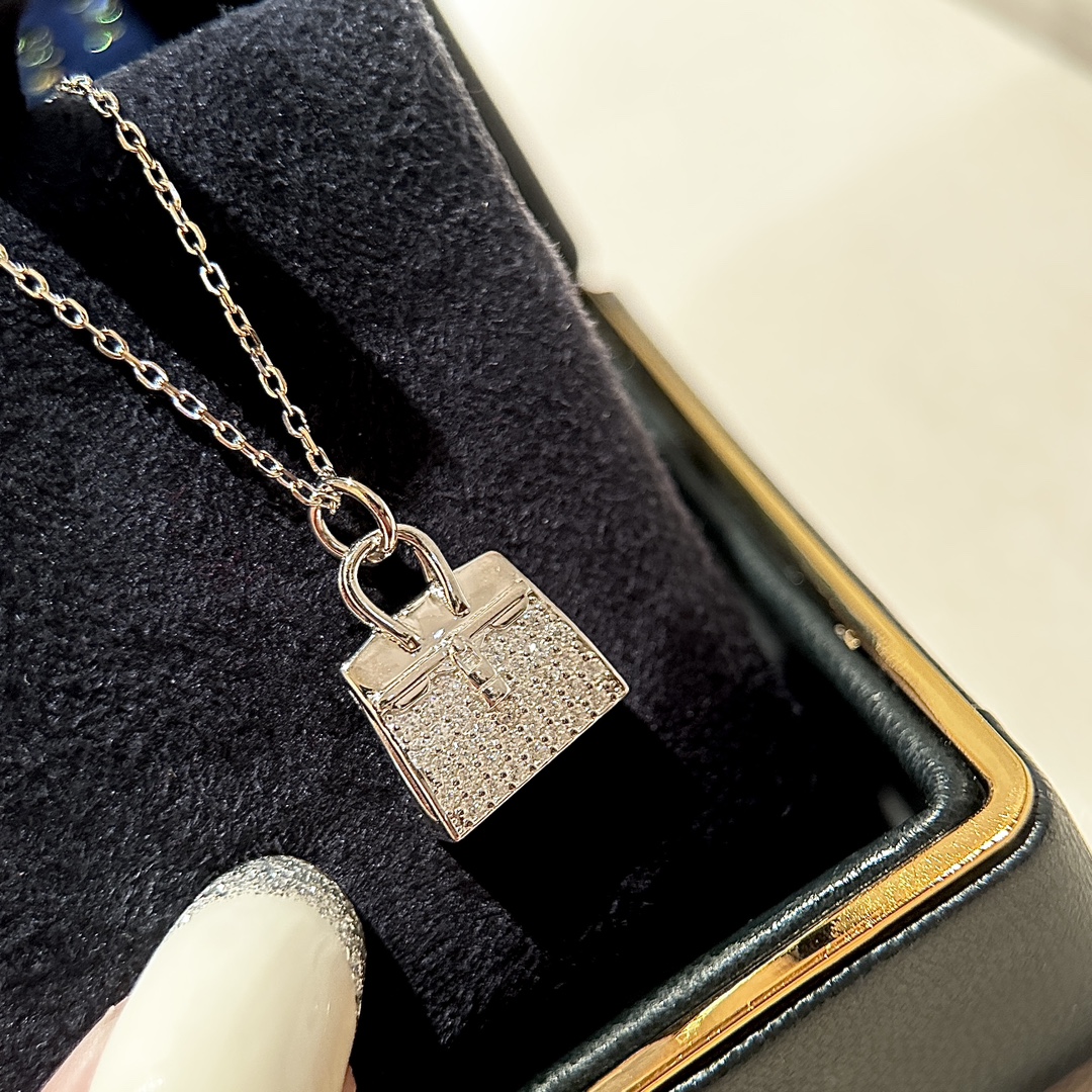 H家 最新 凯莉 手提包👜项链,定制 925纯银镀金镶钻,好别致 7