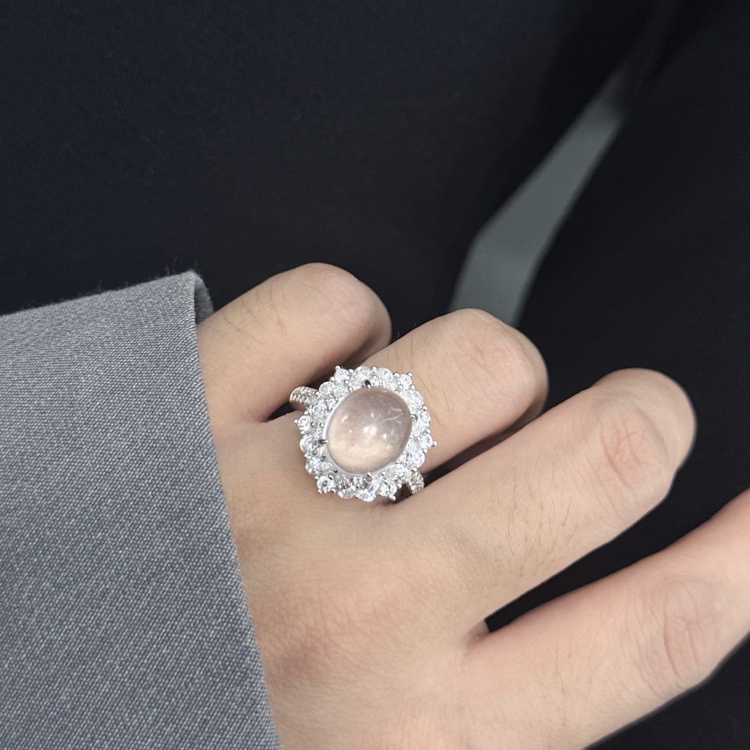  
A3082 👑【富婆系列 】水沫玉 玉髓蛋面戒指 玉石蛋面镶嵌 通体S925打造 高端大气 送礼最佳