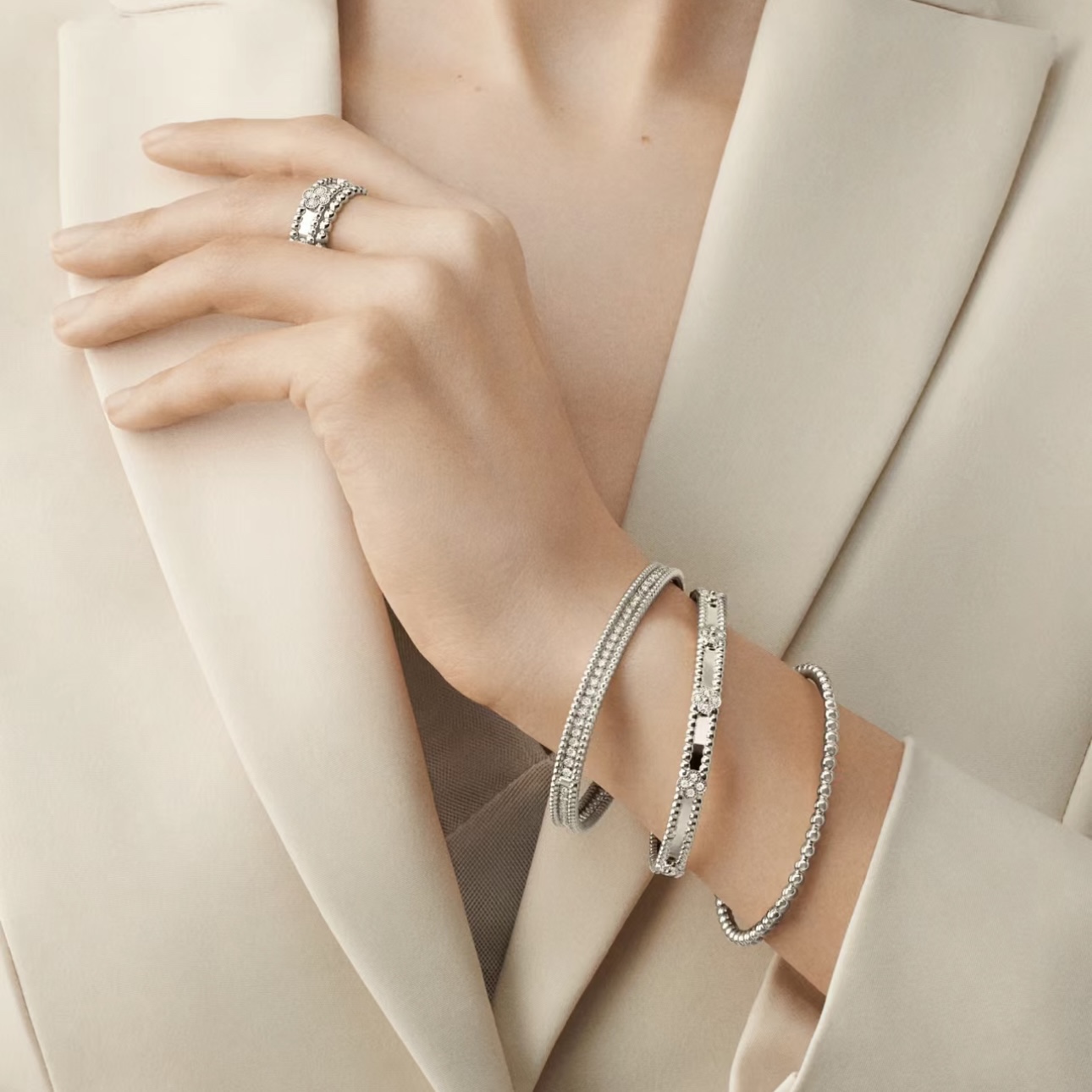 Van Cleef & Arpels Alhambra Diamond Bangle Bracelet - Platinum Gold Finish 5 i1705922528 4122 2