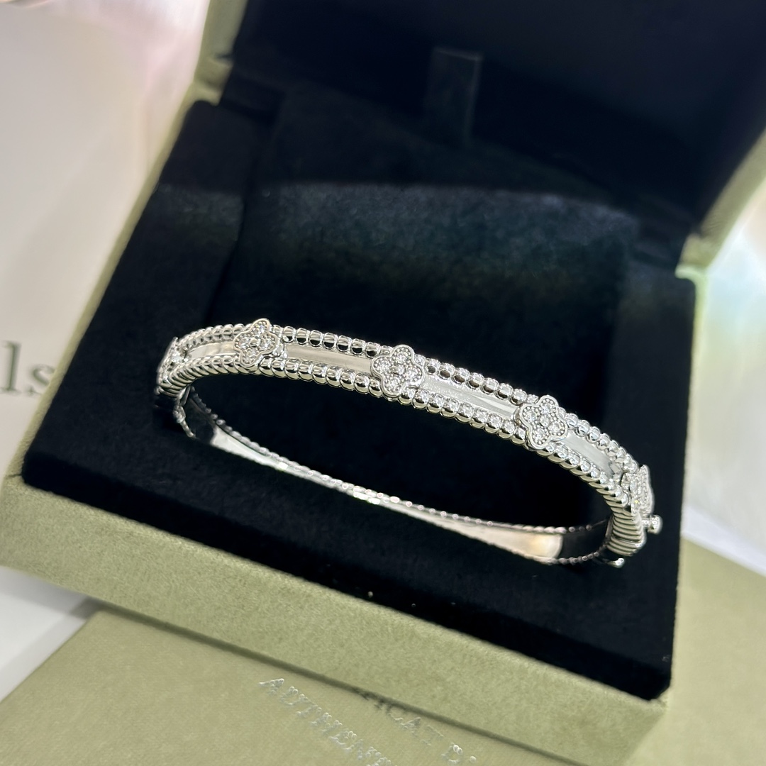 Van Cleef & Arpels Alhambra Diamond Bangle Bracelet - Platinum Gold Finish 2 i1705922563 9127 1