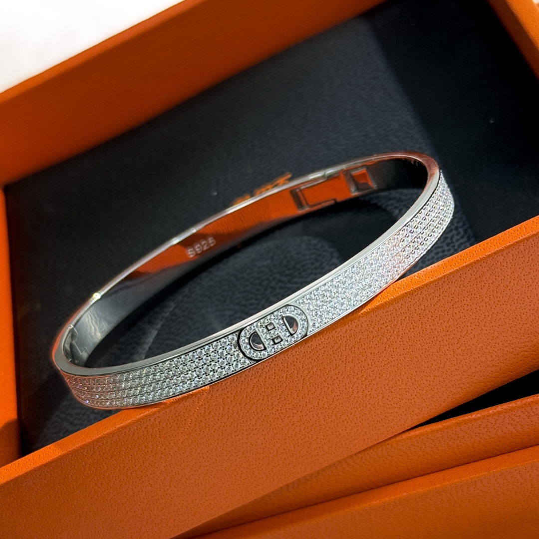 Hermes Jewelry Bracelet Gold Platinum Set With Diamonds 925 Silver