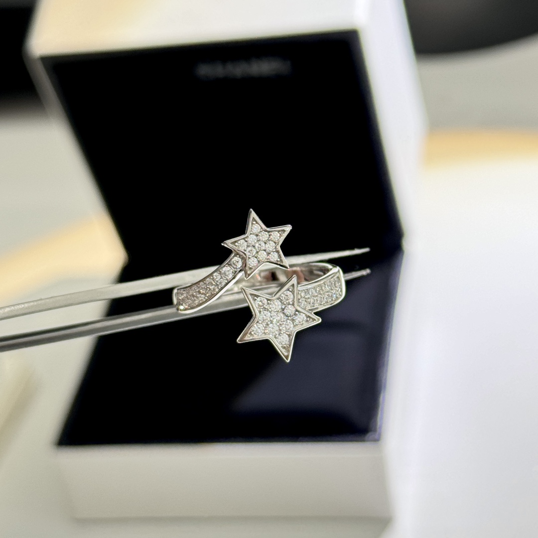  
A3373 👑 纯银升级版 小香  开口星星 浪漫 开口 戒指💍 采用德国进口顶级5A锆石高端 92
