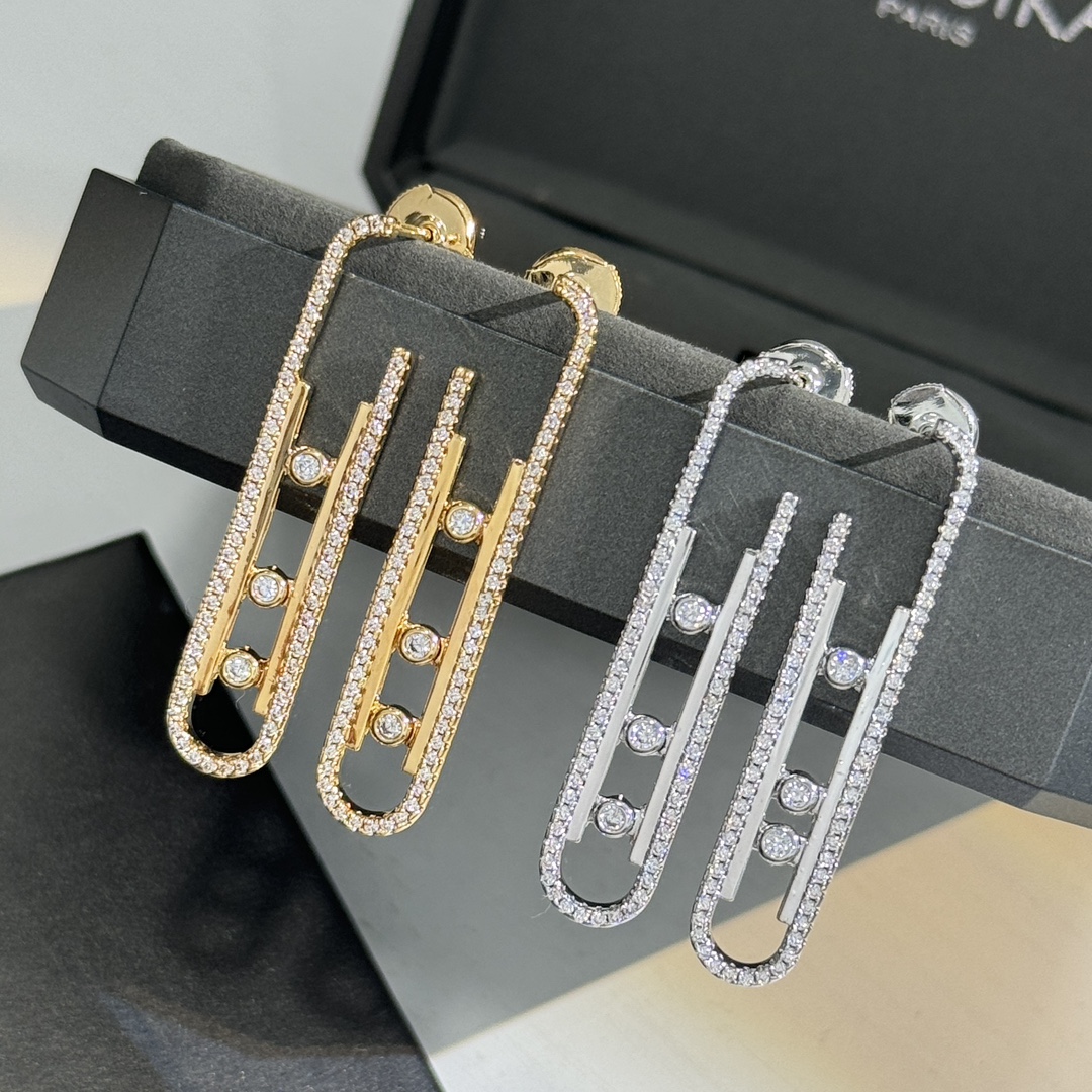 梅西卡-滑动钻石耳环项链高端进口V金材质电镀厚金手工镶嵌可移动的闪钻是经典Move系列的标志设计这颗璀璨