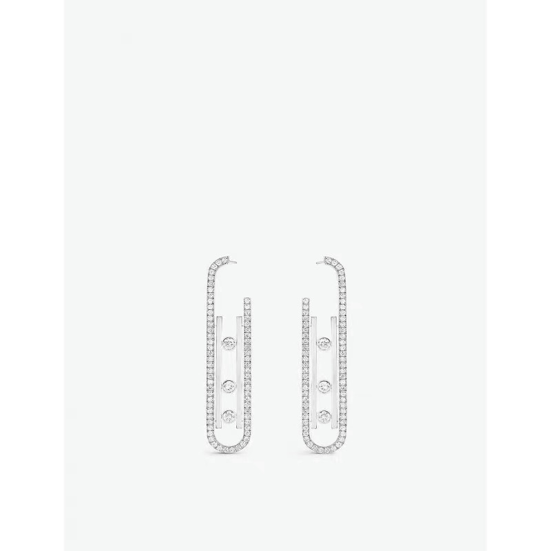 梅西卡-滑动钻石耳环项链高端进口V金材质电镀厚金手工镶嵌可移动的闪钻是经典Move系列的标志设计这颗璀璨