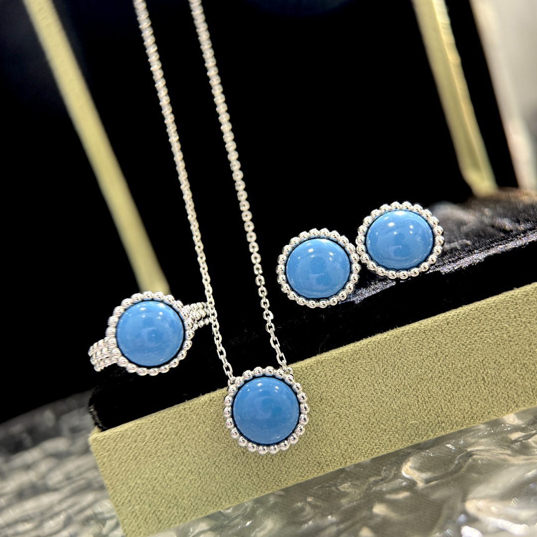 Pure silver necklace, pure silver earrings A4412 👑 Van family's hottest 'internet celebrity' blue 🚀 Sleeping Beauty b…