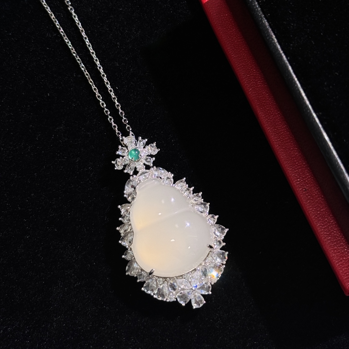 新中式 国风 水沫玉 葫芦玉髓 项链 葫芦玉石镶嵌吊通体S925打造 大气 送礼最佳 纯银项链 (天然玉髓无质量问题不退不换 9