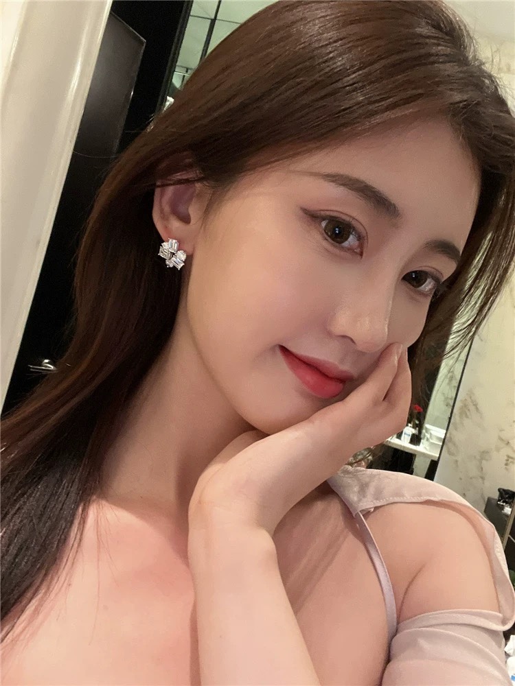 
S0137👑 轻奢🌹几何💎方形钻椭圆钻 拼接锆石 耳拍 S925纯银异形钻石珠宝耳饰💗高定异形钻💖耳钉