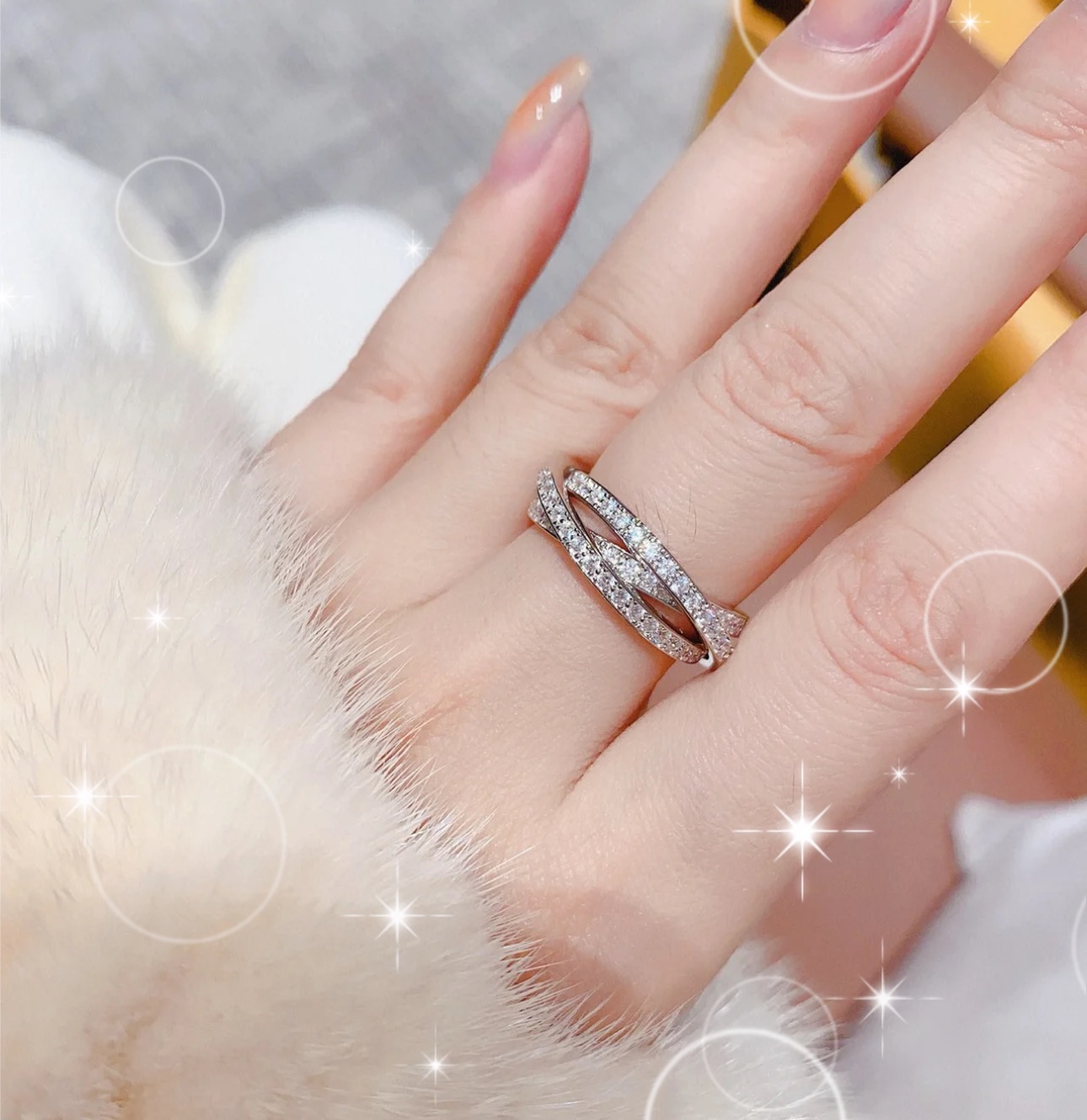
A3566 🔅🔅马伊琍 同款 卡家 三环 满钻💎微镶镶钻戒指 💍高端 S925纯银材质定制 三合一 精