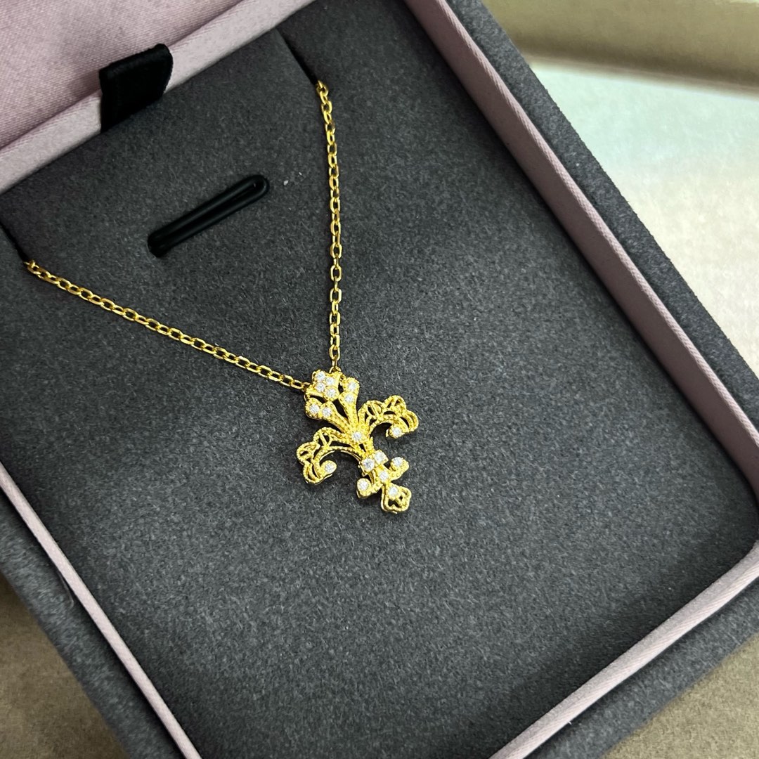 A5258 ✨古法黄金工艺 皇冠 鸢尾花 项链 原版925纯银电镀18K 点缀八心八箭高碳钻 颗颗都是光