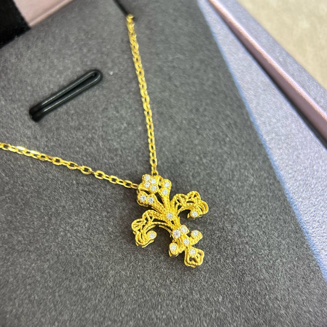 A5258 ✨古法黄金工艺 皇冠 鸢尾花 项链 原版925纯银电镀18K 点缀八心八箭高碳钻 颗颗都是光