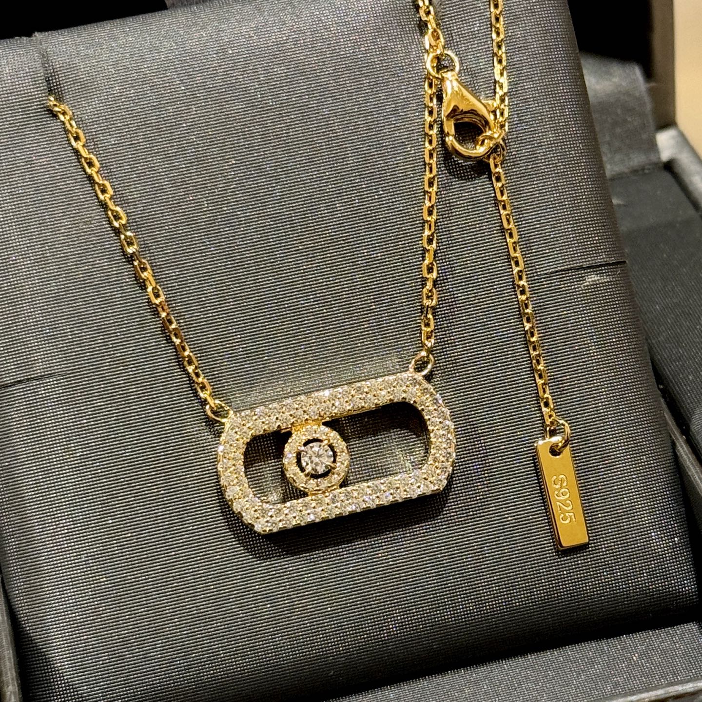 A4254 👑 Nuevo, talla grande, collar deslizante totalmente pavé, plata S925 de alta gama, artesanía de oro K, comparabl…