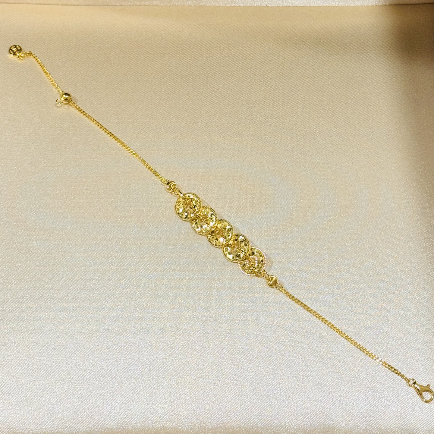 
A5621 👑 古法黄金工艺 《财源滚滚》新中式碎碎冰古法黄金五帝钱手链高级感拉伸可调节 通体S925