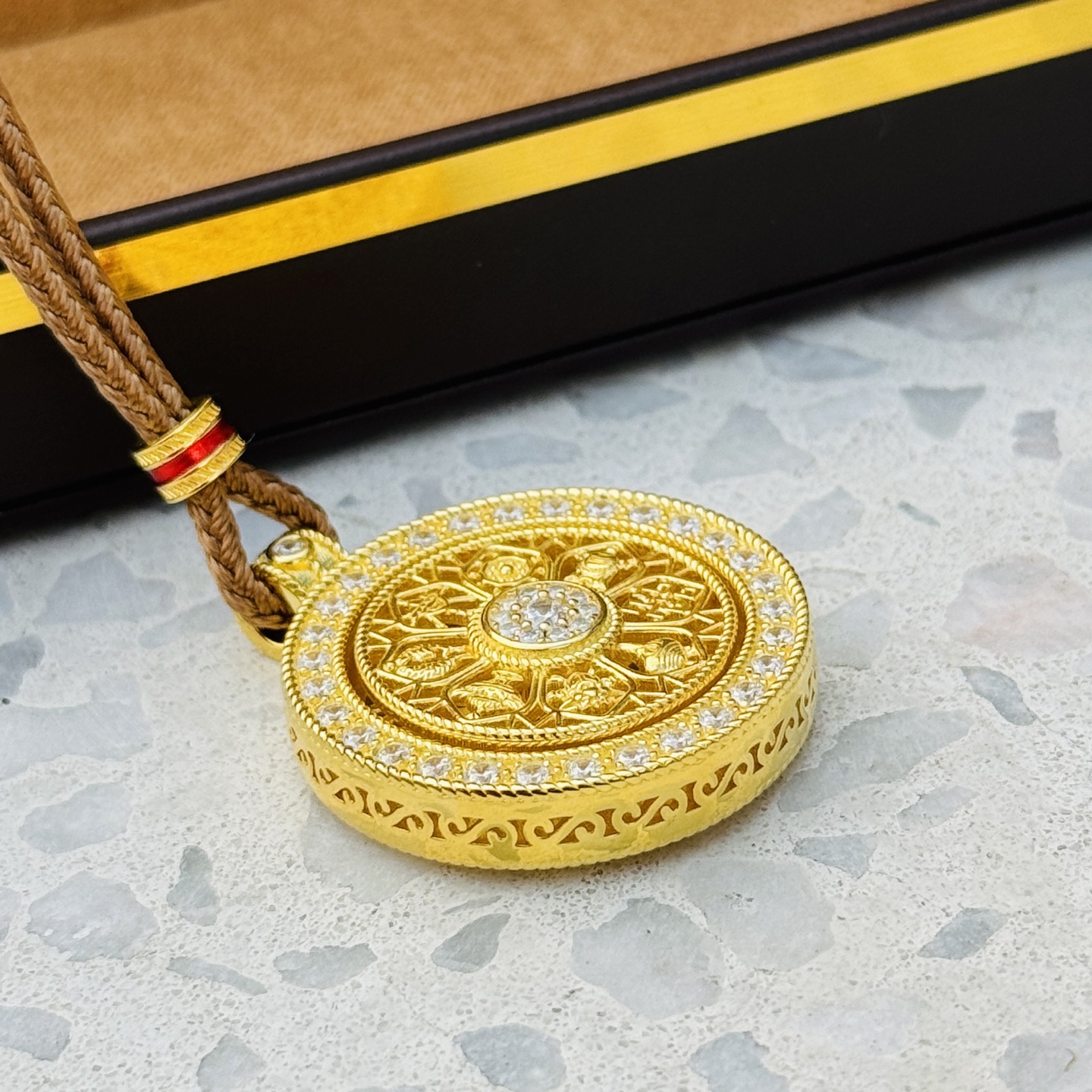 
A5745 👑 古法黄金工艺  八宝罗盘 转动 如意绳 项链 新中式高级感时来运转古法黄金点钻 S92