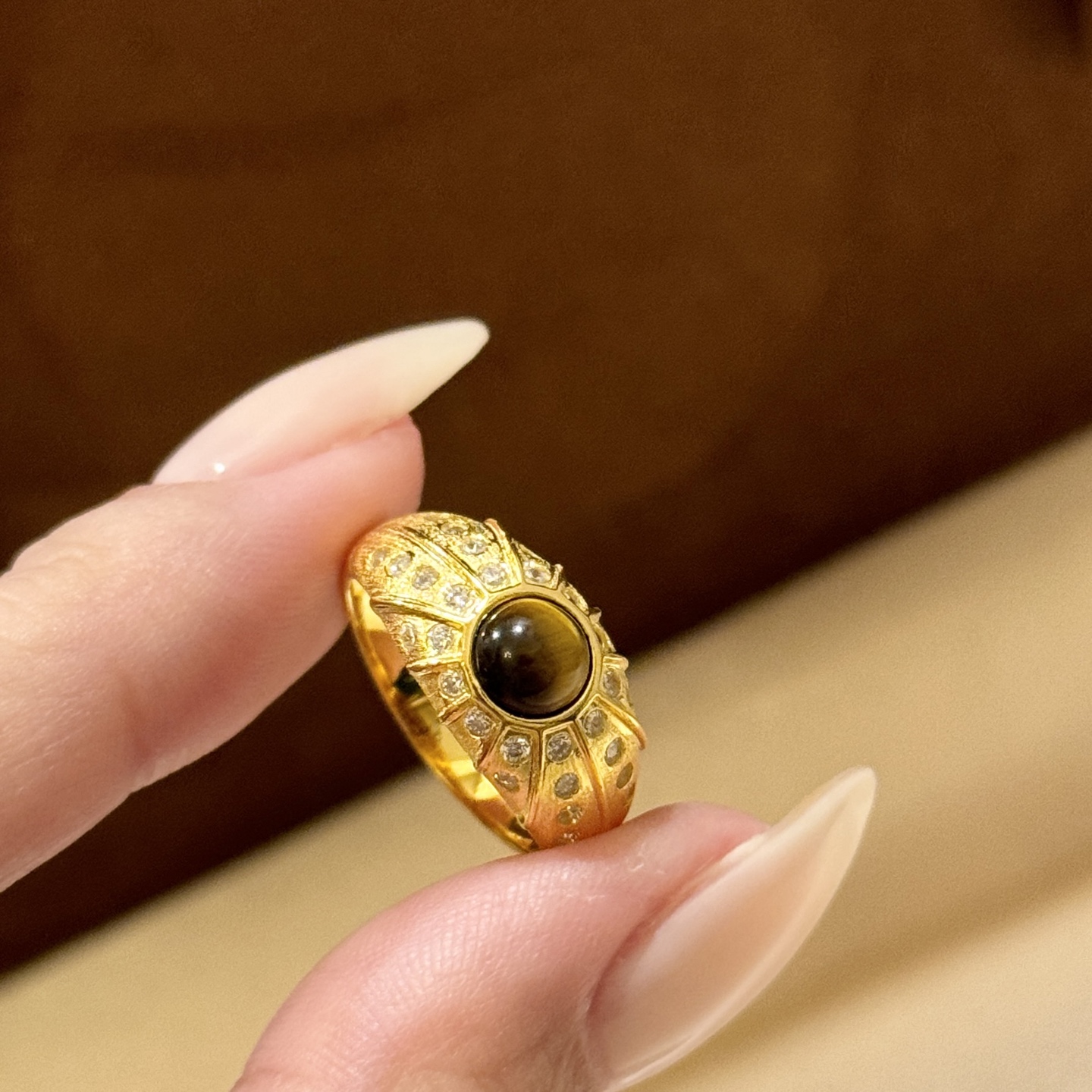 
A5482 👑 中古系列 复古风 虎眼石 拉丝 黄金戒指 立现惊喜🎉 非常精工 进口S925纯银材质 
