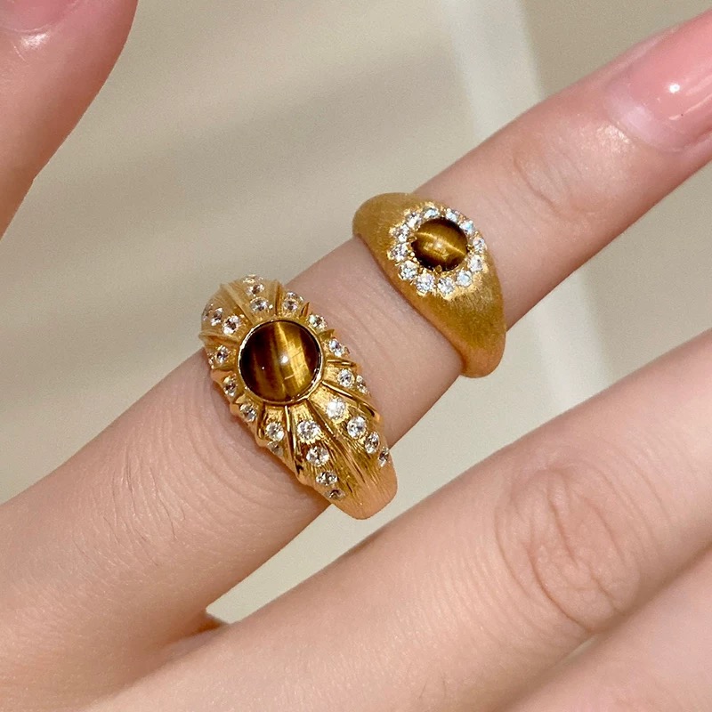 
A5482 👑 中古系列 复古风 虎眼石 拉丝 黄金戒指 立现惊喜🎉 非常精工 进口S925纯银材质 