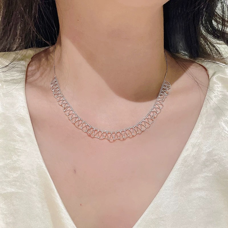 
A5812 👑 独立设计师 新款 轻珠宝 裙带边 蕾丝项链 纯银镀金choker颈链 轻奢气质高级感锁