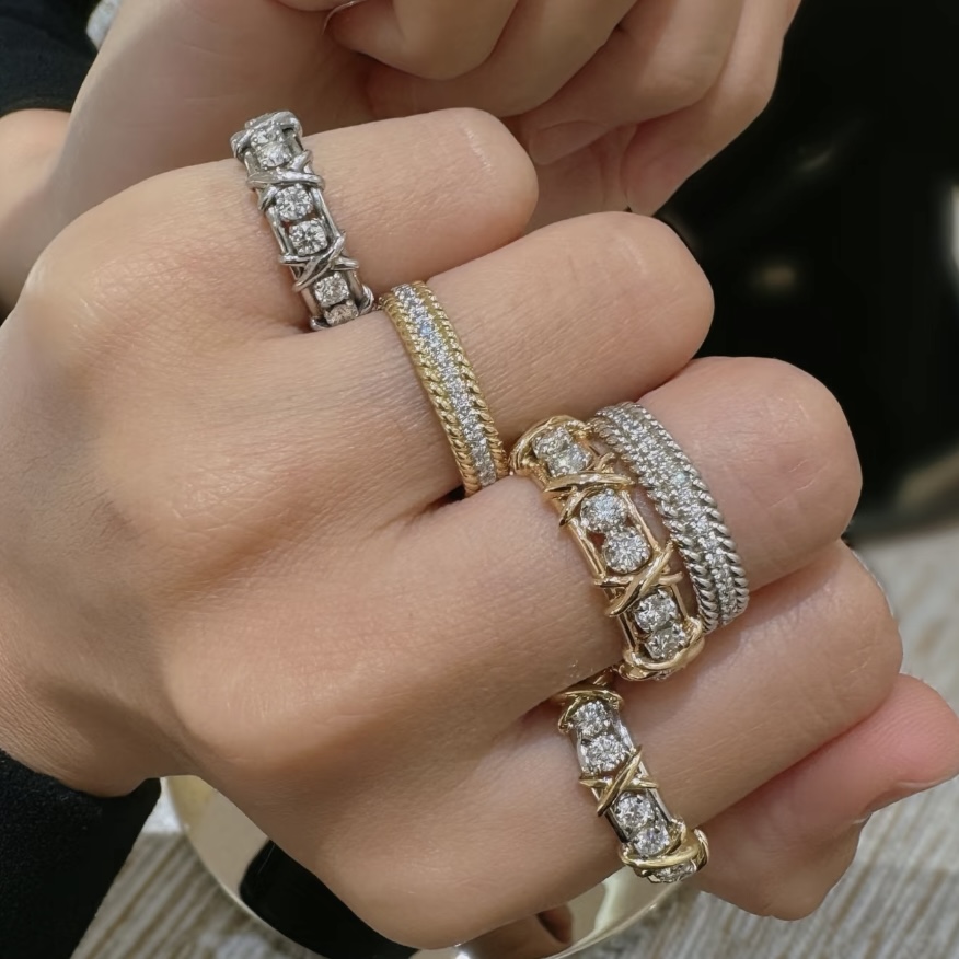 
A6059  👑T家 新款 麻花金边 满钻 双色戒指 超惊喜的一款 美到窒息简直 精选德国进口s925