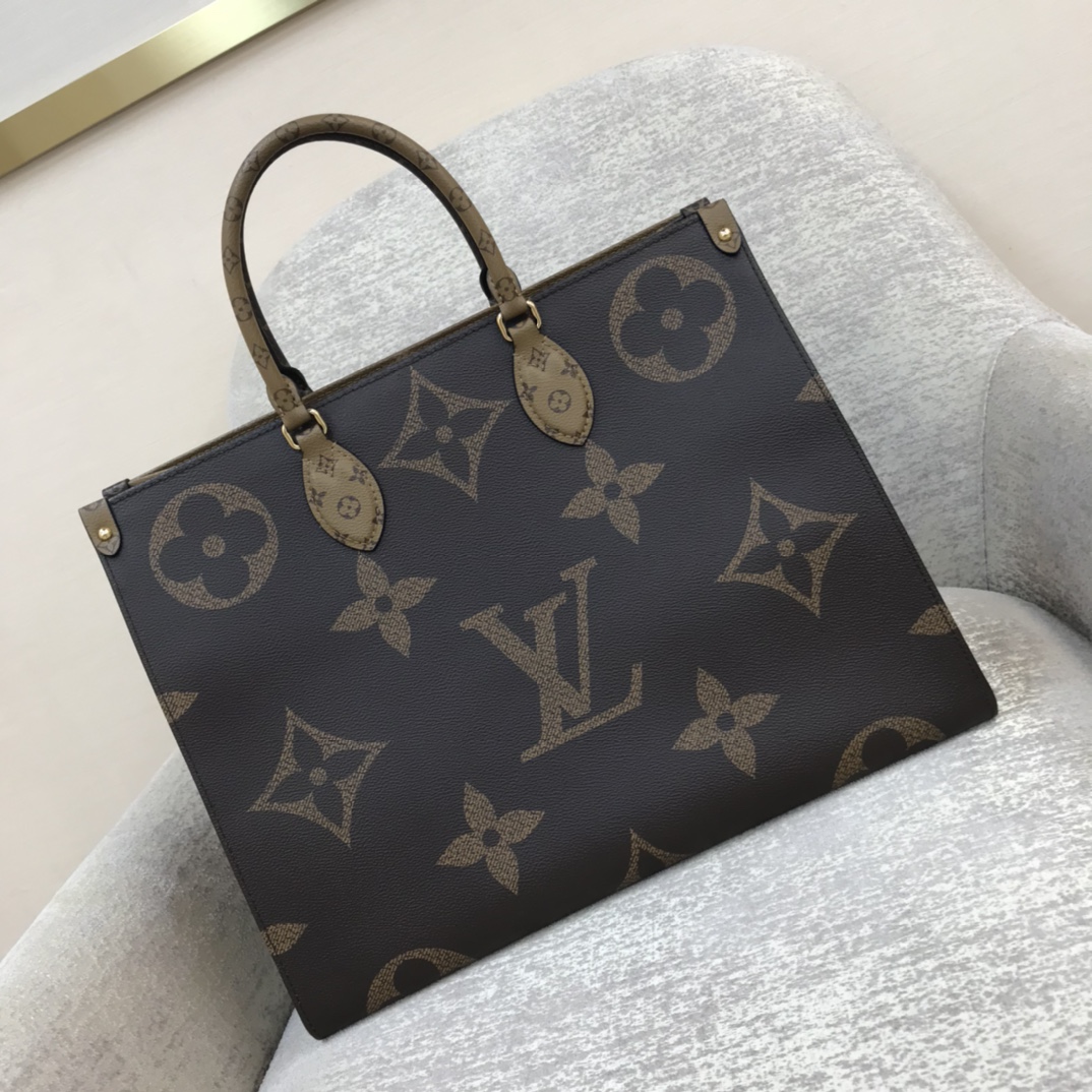 LV Onthego 라지 토트백 Monogram Giant 캔버스 핸들 숄더 스트랩 대용량 출퇴근-최상급 품질