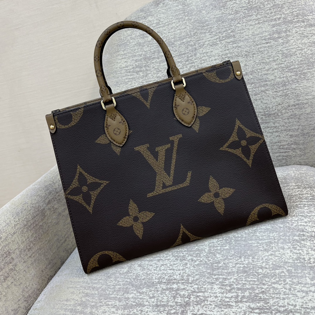 LV Onthego 미디엄 토트백 Monogram Giant 캔버스 양손잡이 롱 숄더 스트랩 출퇴근 대용량 - 최상급 품질