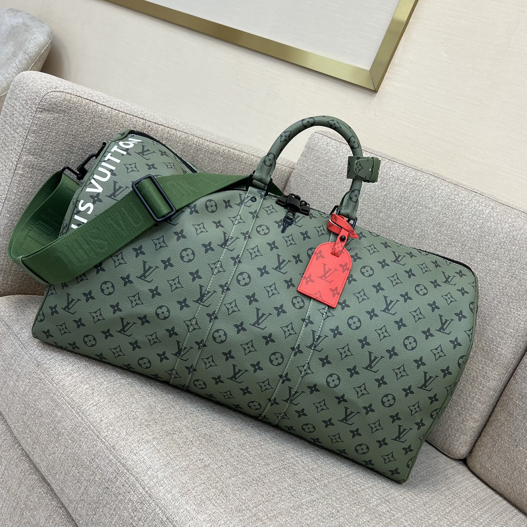 LV Keepall Bandoulière 50 トラベルバッグ Monogram Tonesシリーズ 秋の色彩 縦型LVロゴ 取り外し可能なショルダーストラップ 大容量-トップクオリティ