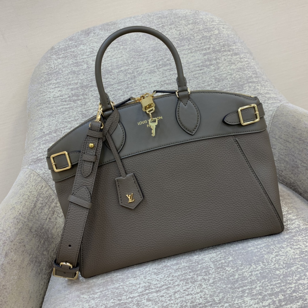 Sac LV Lock It MM en cuir Taurillon, veau lisse, fermoir doré, cadenas et clés, bandoulière amovible, porté main ou épaule - qualité supérieure