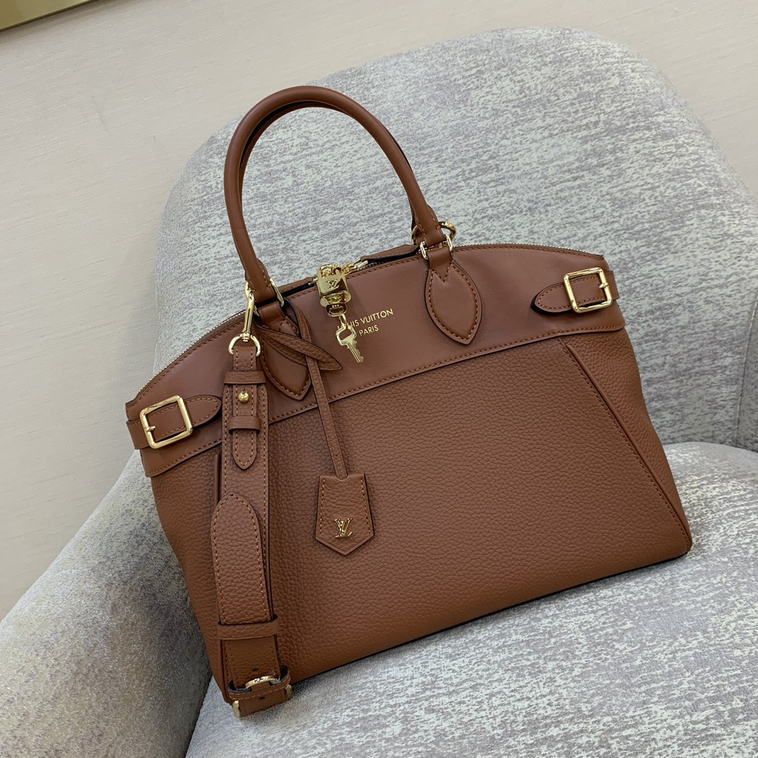 Sac LV Lock It MM en cuir Taurillon, veau lisse, fermoir doré, cadenas et clés, bandoulière amovible, porté main ou épaule - qualité supérieure