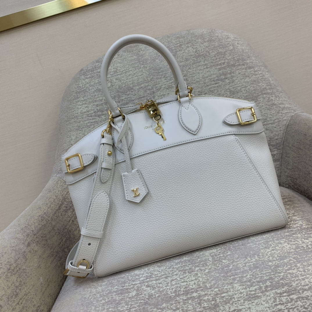 Sac LV Lock It MM en cuir Taurillon, veau lisse, fermoir doré, cadenas et clés, bandoulière amovible, porté main ou épaule - qualité supérieure