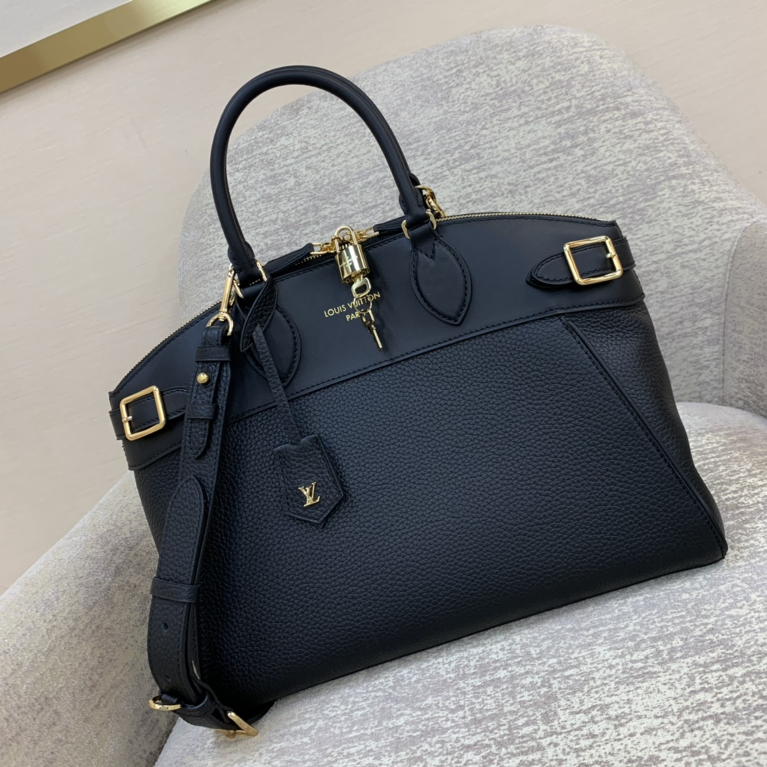 Sac LV Lock It MM en cuir Taurillon, veau lisse, fermoir doré, cadenas et clés, bandoulière amovible, porté main ou épaule - qualité supérieure