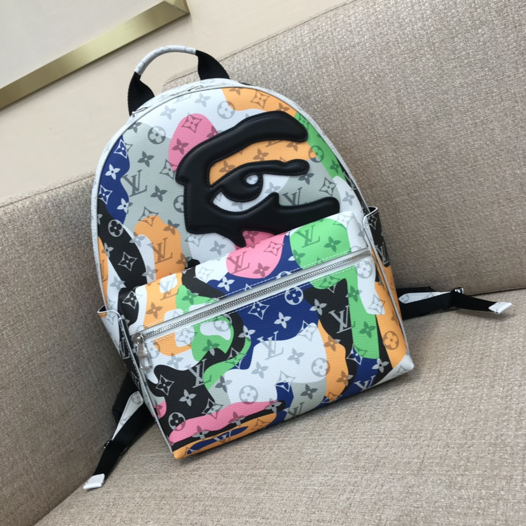 LV Discovery PM ранец Monogram палатно скураныя аплікацыі аптычная ілюзія каляровых блокаў вялікі заплечнік-вышэйшая якасць